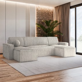 Masseno Narożnik PESANO z funkcją spania i pojemnikiem na pościel Narozniki U, Rozkładana sofa - Jasnoszary, TILIA 83