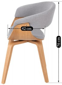 Krzesło Tapicerowane z Drewna Giętego GARY 2 Szare/Dąb Złoty Nowoczesne Loft