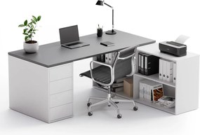 Biurko z przestrzenią do przechowywania BLOCK B04, 180x160 cm, biały/grafit