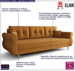 Musztardowa Sofa Z Funkcją Spania Jasaro 4X