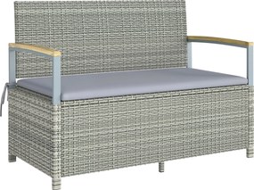 Outsunny Ławka Ogrodowa Rattan 170L 2-osobowa Ławka z Schowkiem Zdejmowana Poduszka Zamek Błyskawiczny Drewniane Podłokietniki | Aosom PL