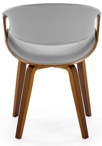 Krzesło z giętej sklejki szara tapicerka i orzechowa sklejka K544
