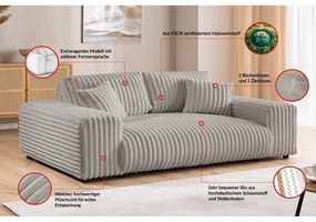 Jasnoszara sztruksowa sofa 213 cm Justin – Ropez