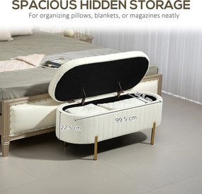 HOMCOM Ławka z klapą i schowkiem, materiał pokryty, metal, Kremowy + Złoty