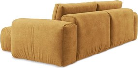 Musztardowy rozkładany narożnik z tkaniny szenilowej (prawostronny/z szezlongiem) Kuki – Makamii