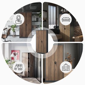 Biurowa szafa metalowa JAN, 900 x 1850 x 400 mm, Eco Design: antracytowa/ orzech