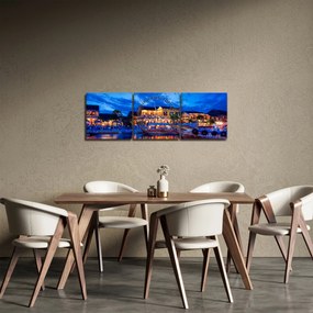 Obraz nocnego miasta Hoi An w Wietnamie (z zegarem) (90x30 cm)