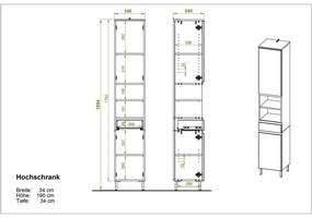 Biała wysoka szafka łazienkowa w dekorze dębu 34x190 cm Torrance – Germania