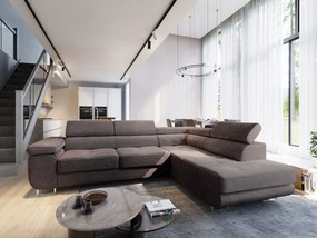Masseno Narożnik APIRO z funkcją spania i pojemnikiem na pościel Narozniki L, Rozkładana sofa - Brązowy, POSO 06
