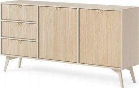 KOMODA BEŻ PIASKOWY JODEŁKA SCANDI 158x80x38 cm, drewniane nóżki, FORESA
