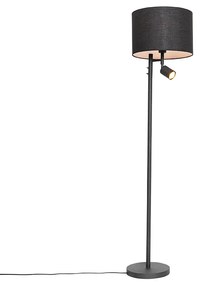 Lampa stojąca czarna z białym wnętrzem i lampką do czytania - Jelena Nowoczesny Oswietlenie wewnetrzne