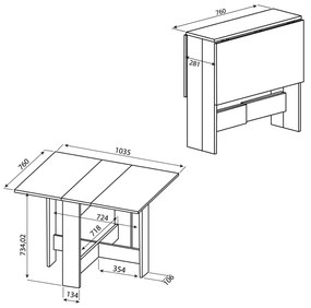 Rozkładany stół z blatem w dekorze dębu 76x28 cm Papillon – TemaHome