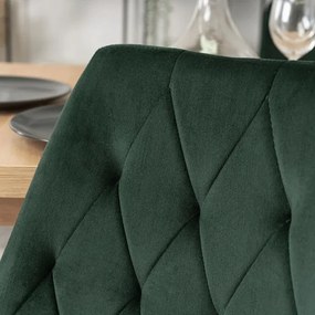 Zestaw Stół Prostokątny Rozkładany CLARK 120-160 cm Dąb Artisan/Czarny i 4 Krzesła Tapicerowane do Jadalni CORK Zielone Welurowe