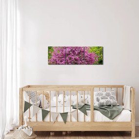 Obraz kwitnącego drzewa na łące (z zegarem) (90x30 cm)