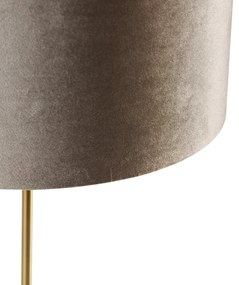 Lampa stołowa mosiężna z aksamitnym abażurem taupe 35 cm - Kaso klasyczny/Antyczny Oswietlenie wewnetrzne
