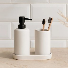 Zestaw łazienkowy PLY, ceramiczny dozownik, kubek i taca