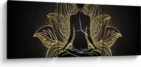 Obraz sylwetki w kwiecie lotosu (z zegarem) (90x30 cm)