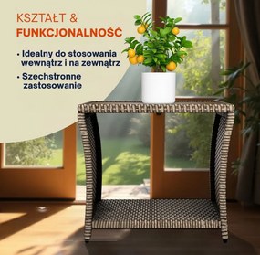 Polirattanowy stolik pomocniczy ROCCO z drewna akacjowego, 40x45x45cm, kremowy Casaria