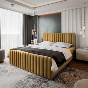 Masseno Łóżko kontynentalne ARION z pojemnikiem na pościel 140x200 cm - Żółty, KRONOS 01