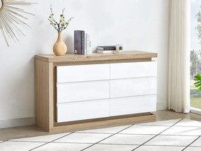 Komoda z 6 szufladami - Z oświetleniem LED - MDF - Biały lakierowany i naturalny - FLARANCIA