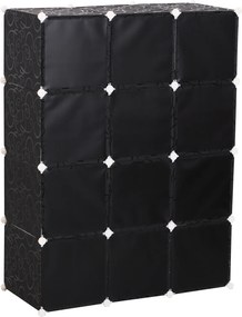 Homcom Szafa na Ubrania Garderoba Półki Wieszak 2+6 Kostek PP Czarny Biały Praktyczna 111x47x145cm | Aosom PL