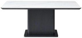 Stół do jadalni dla 6 osób z ceramiki i MDF - Efekt białego marmuru i Czarny - LAOMINIA