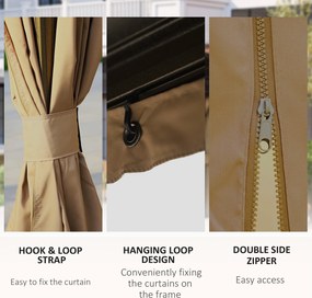 Outsunny Pawilon Ogrodowy, Namiot Imprezowy, Festynowy, 4 x Podwójne Ściany Boczne, Wodoodporny, 2 Haki na Latarnie, ok. 4 x 3 x 2,8 m, Brązowy