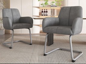 Zestaw 2 krzeseł typu cantilever pokrytych skórą ekologiczną - z metalowymi nogami - Szary