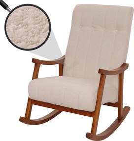 Fotel bujany MCW-K10,  beżowy, stelaż w kolorze orzecha włoskiego