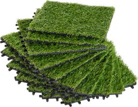Outsunny Rolka Sztuczna Trawa 10 Sztuk Maty Trawnikowe Dywanik Rolny Sztuczny Trawnik na Balkon Ogród 25 mm Plastik Ciemnozielony 30 x 30 cm