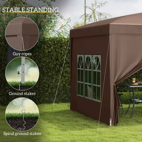 Outsunny Pawilon 3 x 3 m z 4 Ścianami Bocznymi, Oknami, Festynowy Namiot z Ochroną UV, Namiot Ogrodowy z Torbą, Stal, Kawa
