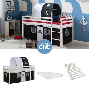 Łóżko piętrowe 207,5x110x96,5 cm białe i czarne pirackie