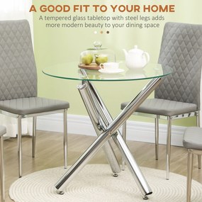 HOMCOM Stół jadalniany, okrągła płyta ze szkła hartowanego, bezramowy design, dla 2-4 osób, nogi ze stali, 80 x 80 x 74 cm