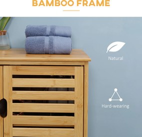 kleankin Szafka łazienkowa, Bambusowy szafek z lamelami do łazienki, korytarza, kompaktowy rozmiar, dużo miejsca do przechowywania, Drewno naturalne