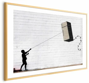 Plakat Latająca lodówka 90x60 cm z ramą złotą z marginesem ARTGEIST B
