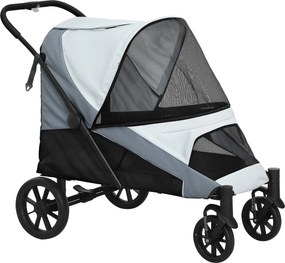 PawHut Wózek dla psa spacerowy składany, wózek dla kot do 30 kg z poduszką i hamulcem 124x67x100 cm szary | Aosom PL