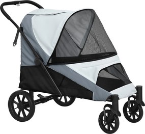 PawHut Wózek dla Psów, Składany Wózek dla Dużych Psów, Wózek dla Zwierząt z 4 Kołami, Smycze Bezpieczeństwa, Hamulce, Szary