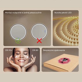 Okrągłe lustro podświetlane LED - 60/80 cm w srebrnej ramie aluminiowej