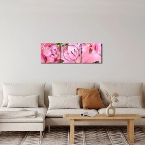 Obraz - Różowe lilie (z zegarem) (90x30 cm)