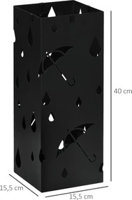 HOMCOM Stojak na Parasole, 4 Haczyki, Tacka Ociekowa, Stal, Czarny