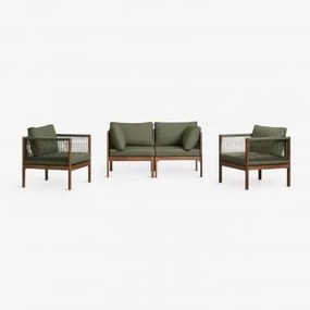 Zestaw Do Salonu Z Modułową Sofą 2-częściową Z Podłokietnikami Oraz 2 Fotelami Z Drewna Akacjowego - Sklum