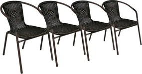 Komplet 4 x krzesła ogrodowe Garth rattanowe - czarne z brązową strukturą