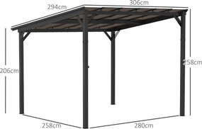 Outsunny Pergola Metalowa 3 x 3 m, Ogrodowa Pergola z Wodoodpornym Dachem, Wolnostojąca, Odporna na Wiatr, Z Ochroną UV, Ciemnoszara