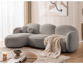 Szary narożnik z materiału bouclé (lewostronny/z szezlongiem) Orbit – Ropez