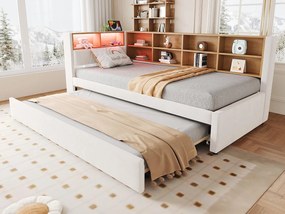 Sofa rozkładana 90x200 cm - Z wysuwanym łóżkiem 90x190 cm - z oświetleniem LED - gniazdko elektryczne - beżowy (materac nie jest dołączony)