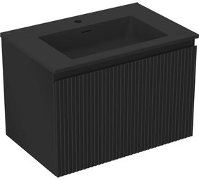 Mexen Rivel szafka łazienkowa 70 cm z umywalką Otis, 1 szuflada, ryflowana , czarna mat - 91A20-07047-1-BF71-W18M71