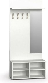 Garderoba z szafką na buty i lustrem HORIZONT, 4 haczyki, półka, biały