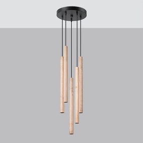Lampy wiszące nowoczesny Brill, stal/drewno - 5 źródło światła 4000K - L.25 x H.110 cm - drewno