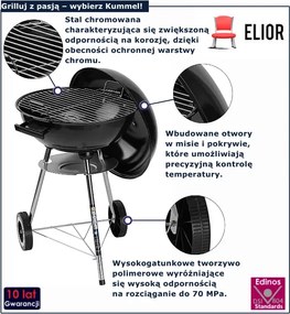 Okrągły czarny grill węglowy z pokrywą R1-T63