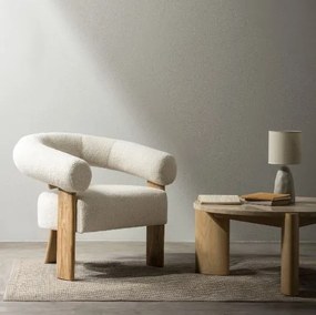 Kremowy designerski fotel KOKEI, dąb